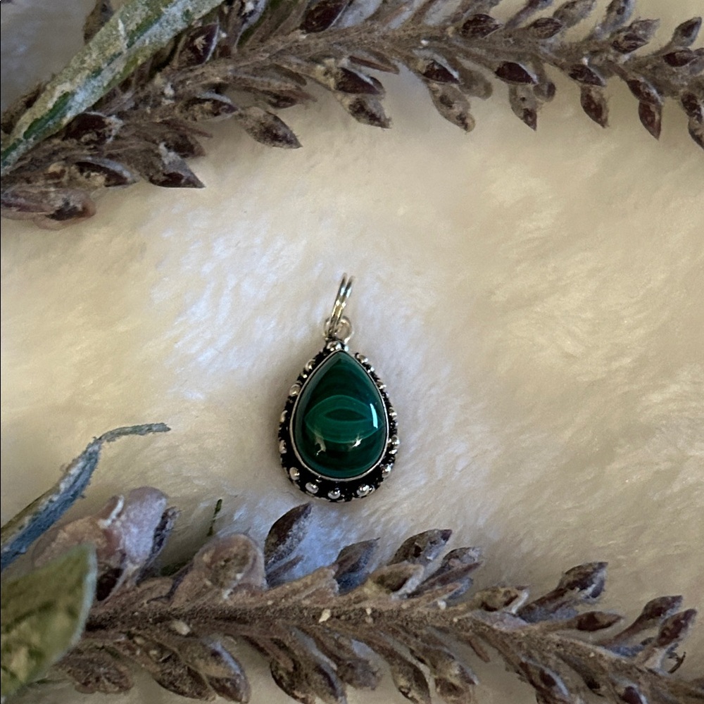 Sterling Silver Teadrop Malachite Pendant - Picture 2 of 4